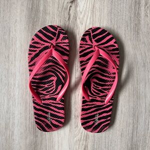 La Vie En Rose Pink and Black Zebra Print Flip Flops
